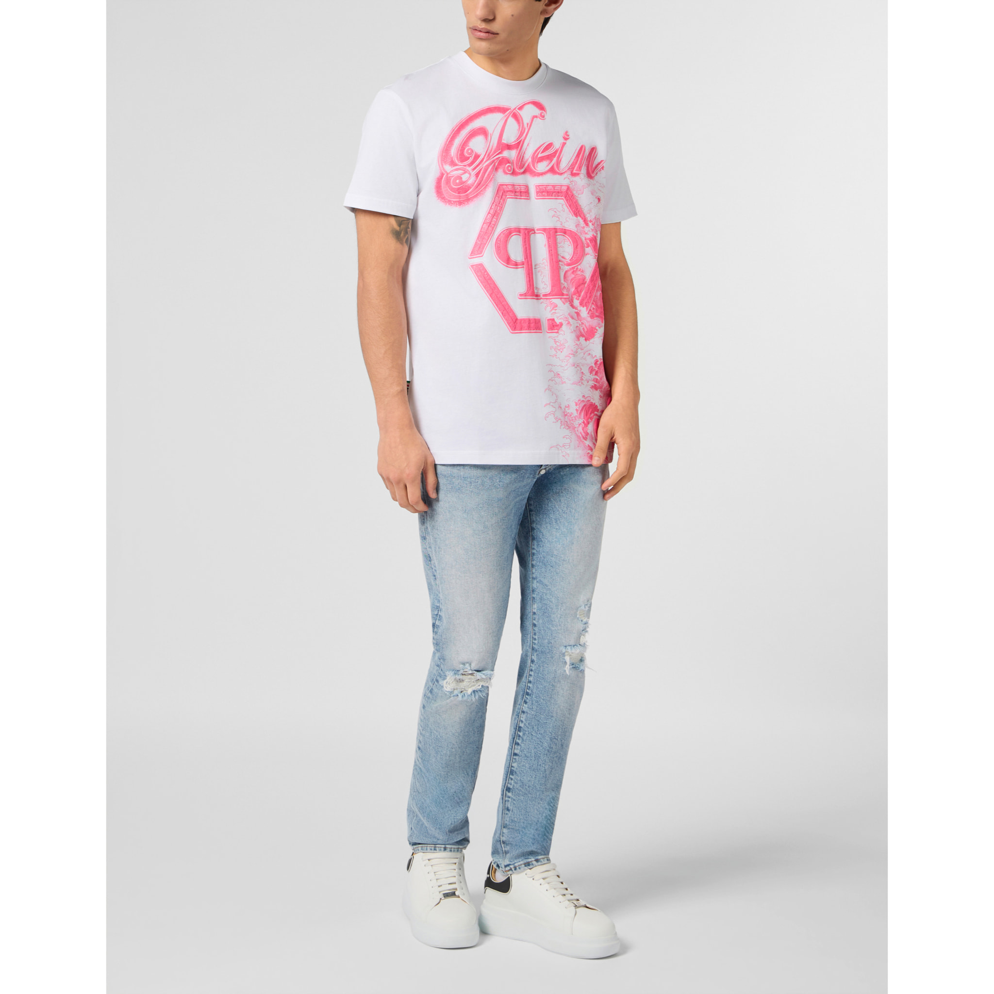 PHILIPP PLEIN Round Neck T-Shirt Ceramic Signature
