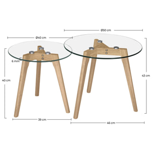 Tables basses rondes en verre et bois d'hévéa (lot de 2) - Vénus
