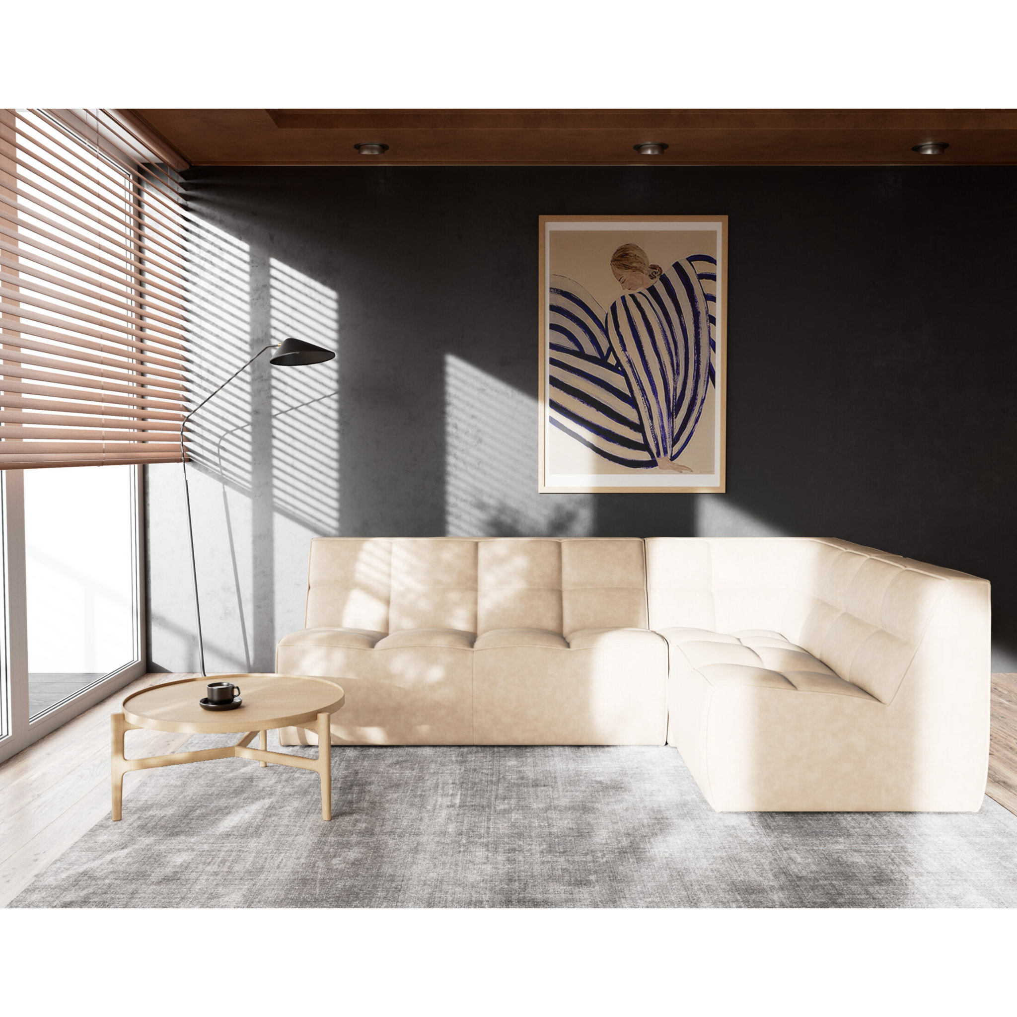 Alya - canapé modulable d'angle réversible 4 places en simili - Beige
