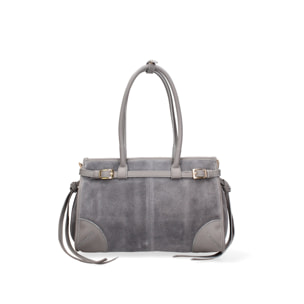 Borsa a spalla da donna Made in Italy - Modello Novara Ultra - Pelle scamosciata - 31.5 x 20.0 x 14.0 cm