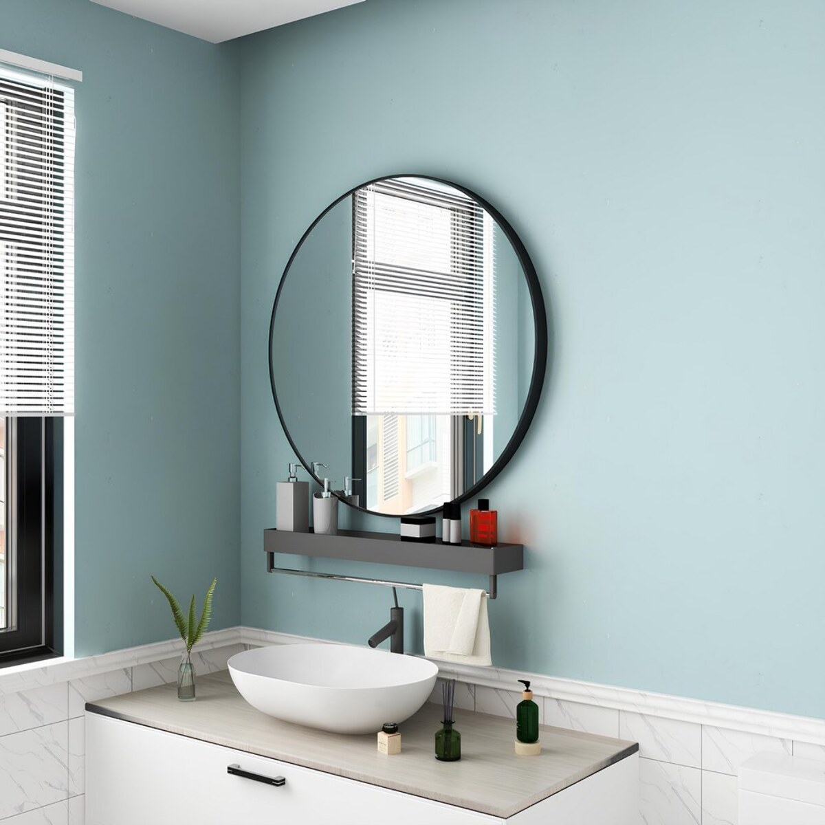 Specchio tondo da parete 60 cm con telaio nero - Ecoche