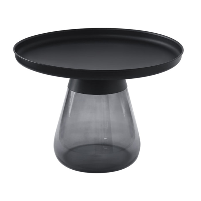 Table basse en verre trempé noir fumé avec plateau en métal - H 42 cm - BENTA