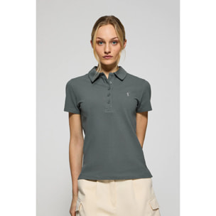 Polo Pereira grigio pietra a cinque bottoni con ricamo Rigby Go