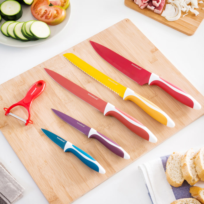Set di 5 coltelli e pelapatate in ceramica - multicolore