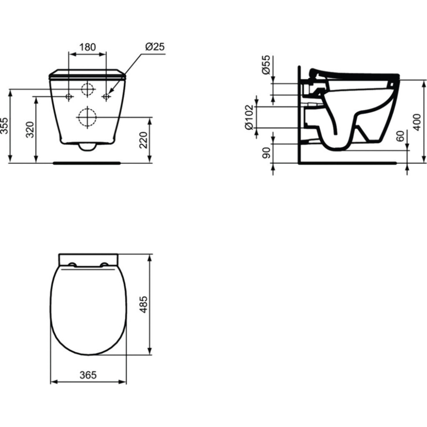 IDEAL STANDARD WC suspendu compact Connect space avec abattant