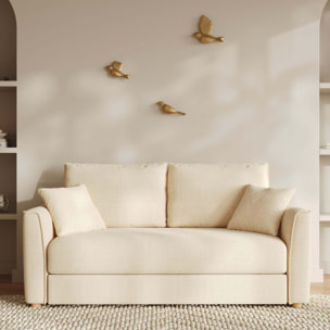 Canapé convertible 2 places en tissu texturé beige - Olympe