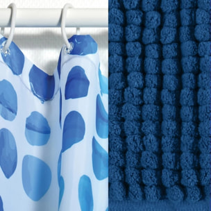 Lot d'un rideau de douche Watercolor MSV et d'un tapis chenille bleu foncé