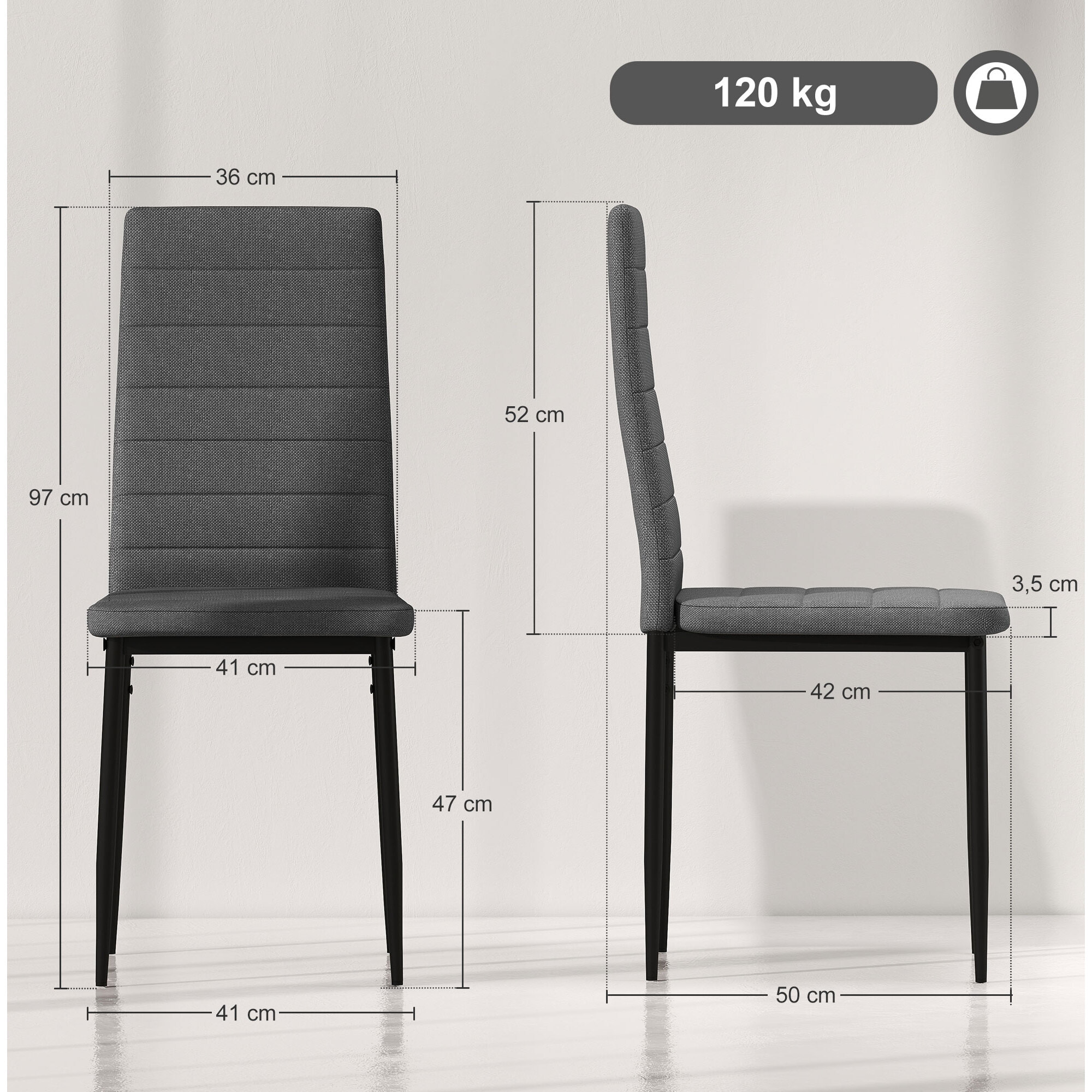 Pack de 6 Sillas de Comedor Modernas, Sillas de Cocina Tapizadas en Lino Sintético con Respaldo Alto y Patas de Metal, para Salón, Gris