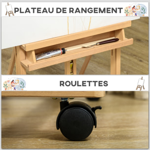 Chevalet d'artiste pliable sur roulettes hauteur réglable inclinaison réglable 90° max. niche rangement bois de hêtre