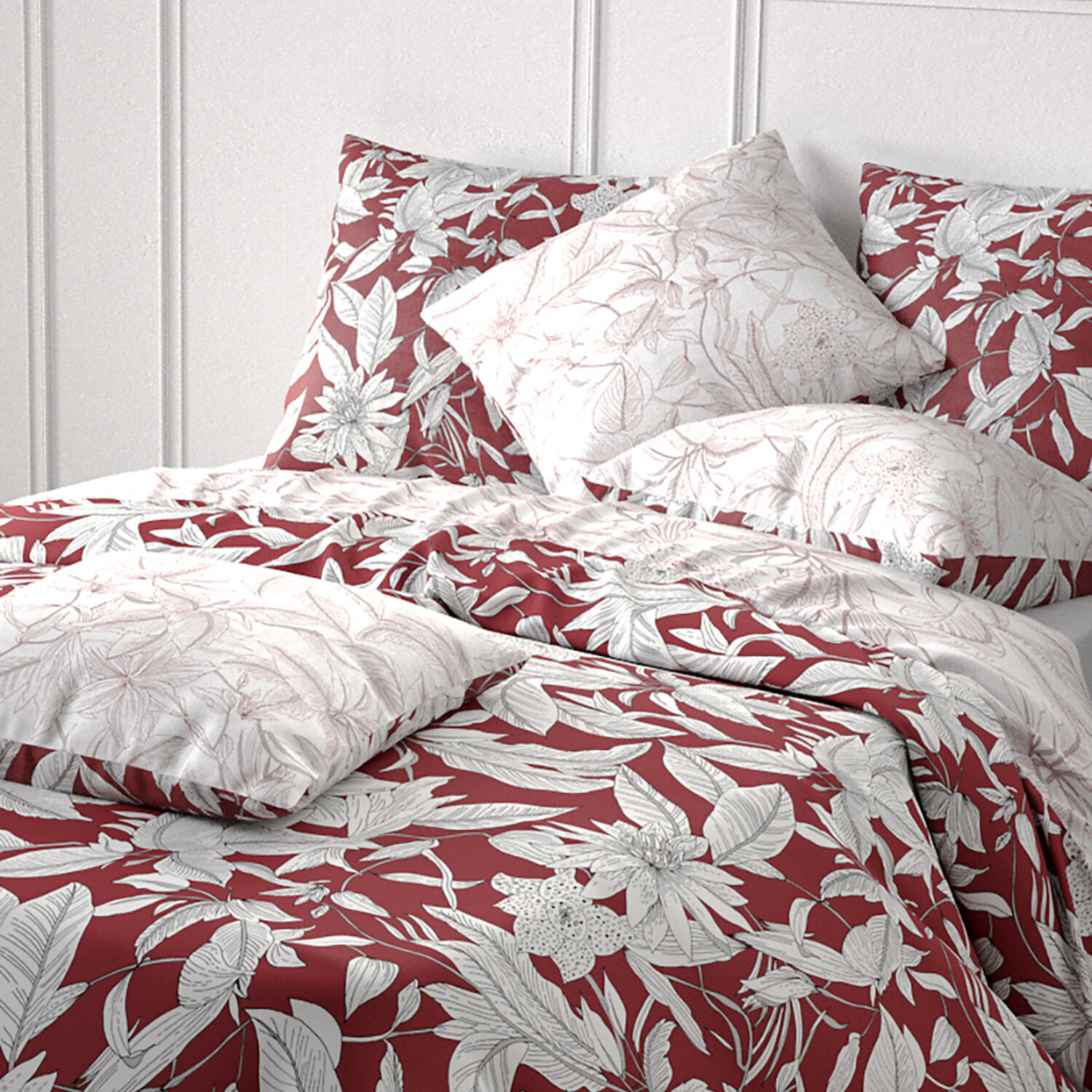 Parure housse de couette imprimé 100% coton - bonheur - rouge