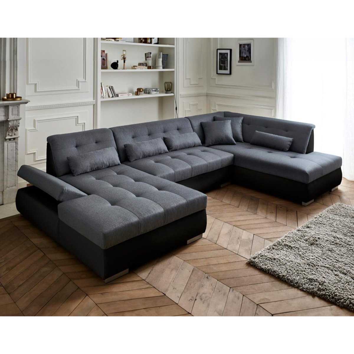 Vermont - canapé panoramique d'angle droit - 7 places - XXL - Noir / Gris