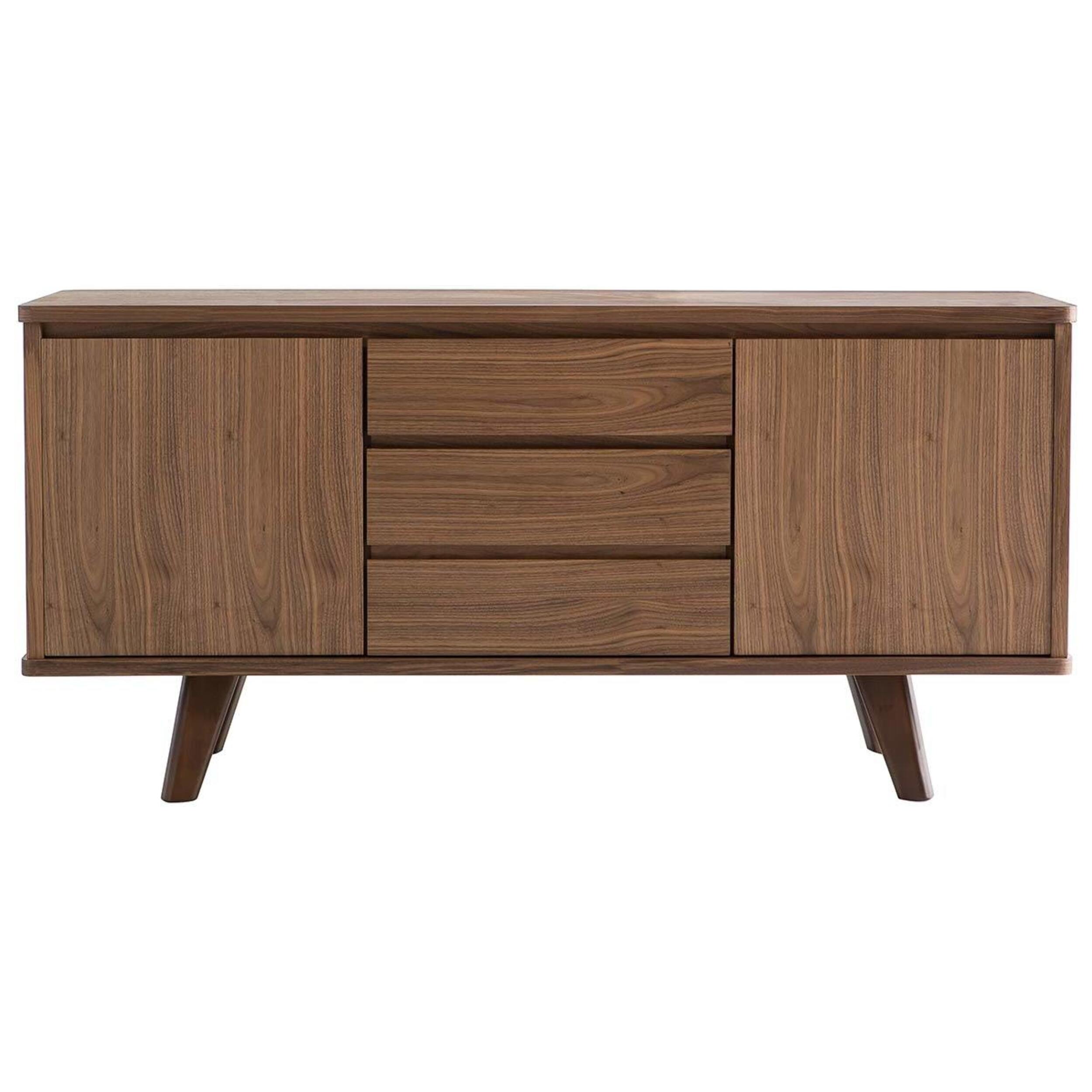 Buffet vintage en bois foncé noyer 2 portes 3 tiroirs L160 cm FIFTIES