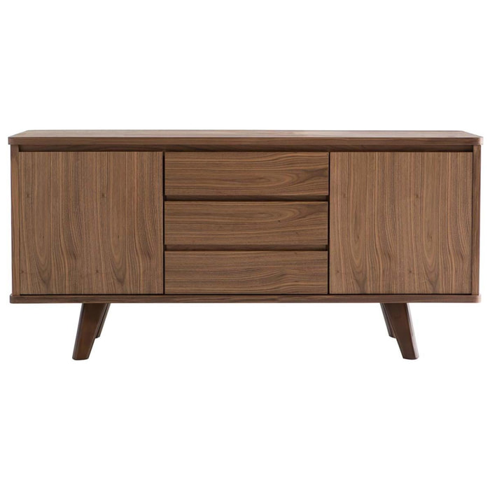 Buffet vintage en bois foncé noyer 2 portes 3 tiroirs L160 cm FIFTIES