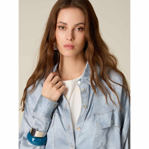 Oltre - Camisa oversize de raso efecto denim - Light - blue