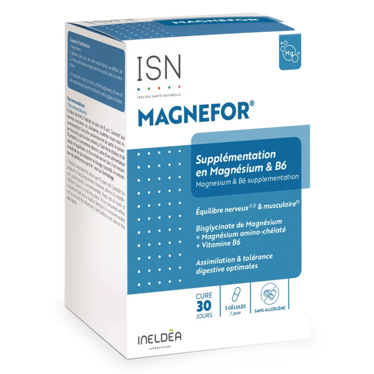 ISN - Magnefor® - Complément Alimentaire au Bisglycinate de Magnésium, Vitamines B6 et D, Taurine - Assimilation Optimale - Nervosité & Fatigue Passagère - Cure 30 jours