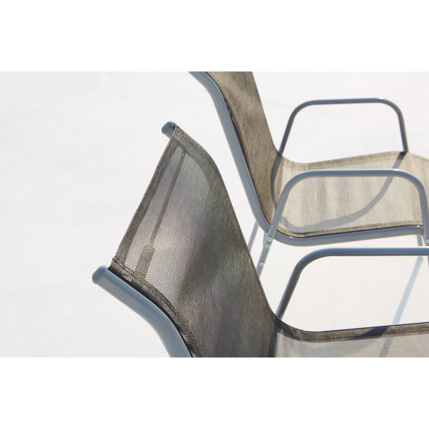 Table de jardin et 8 chaises en acier et toile PVC gris ATIMA