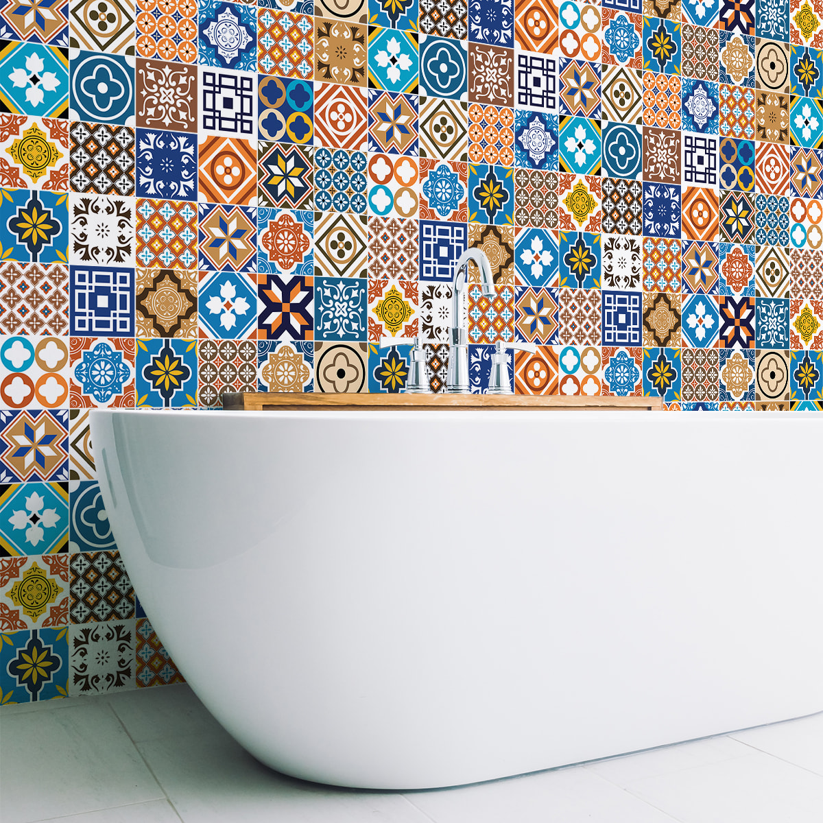 Stickers muraux - Sticker Mural Carrelage adhésif Cuisine Salle de Bain - 60 STICKERS CARREAUX DE CIMENT MILLO