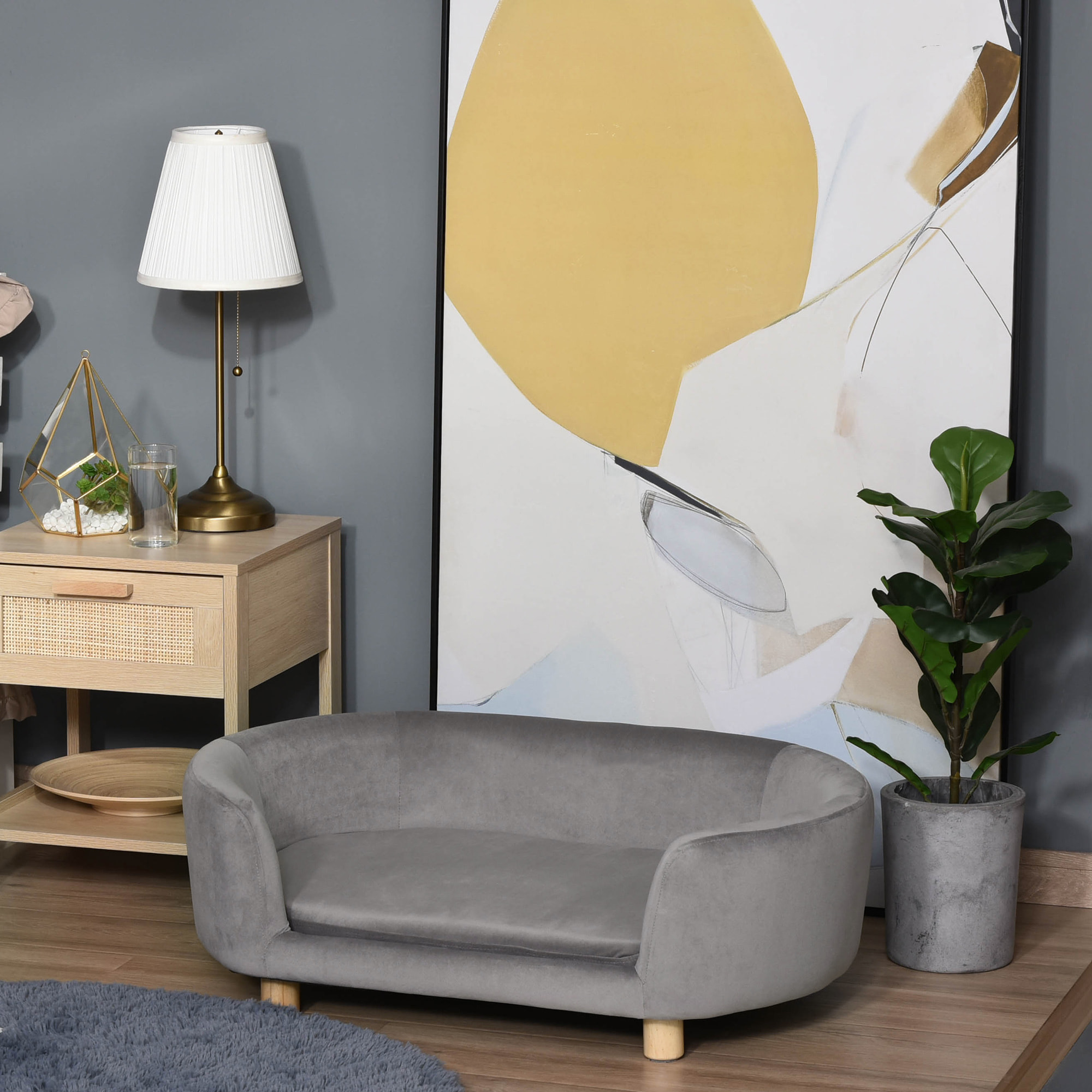 Sofá para Perros Pequeños, Cama para Perros Elevada con Patas de Madera, Cojín Desmontable y Funda Lavable, Carga 10 kg, 86x55x33 cm, Gris Claro