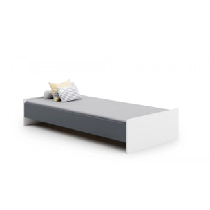 Letto singolo moderno con testiera, letto a una piazza adatto a materasso da 90x190 cm, colore Bianco e Grigio