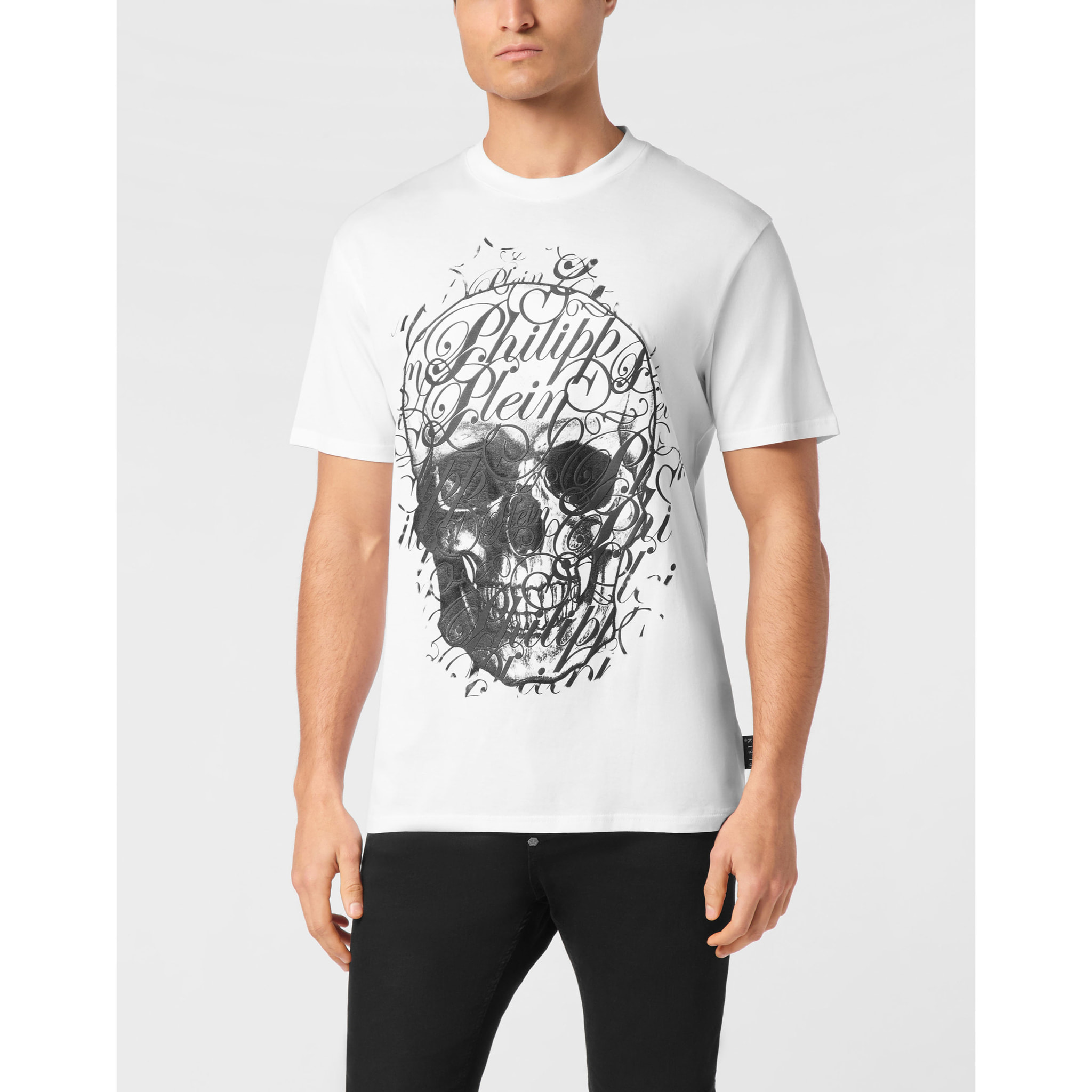 PHILIPP PLEIN Camiseta de cuello redondo y manga corta COURSIVE