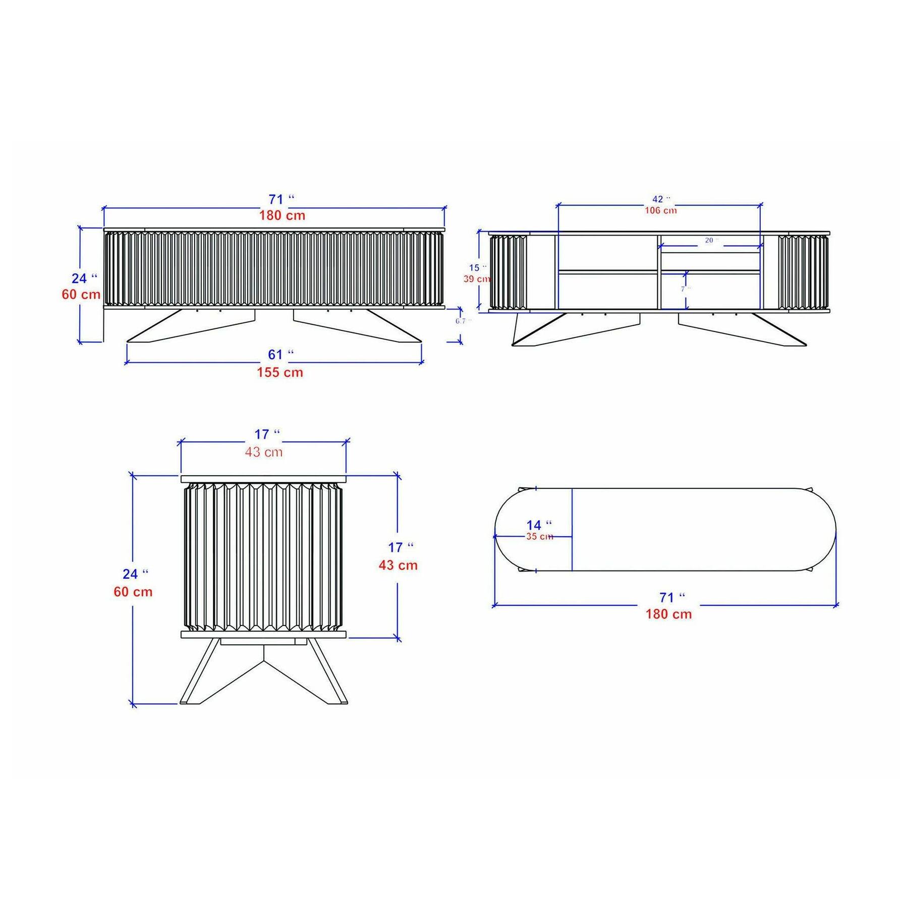 Mobile porta TV Desteve, Credenza da soggiorno, Armadio basso per TV, Base parete attrezzata, 180x43h60 cm, Quercia e Bianco