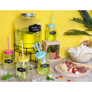 Set de 4 mugs bocal Excelsa – Funny Party, Verre Multicolore avec Couvercle et Paille