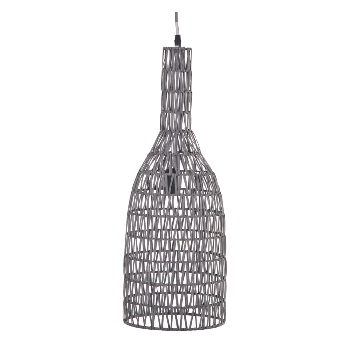 Lampadario In Rattan. Altezza 63 Cm - Pezzi 1 - 22X63X22cm - Colore: Grigio - Bianchi Dino - Lampade E Lampadari