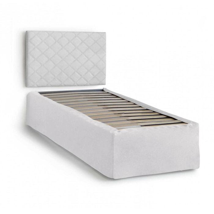 Letto singolo Accu, Set testata in ecopelle con rete ortopedica e mantovana, 100% Made in Italy, adatta a letto Singolo, per materasso da Cm 80x190, Bianco