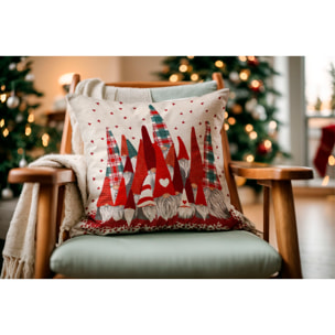 COPPIA CUSCINI NATALIZI JACQUARD SFODERABILI 50X50 CM GNOMI CHORUS