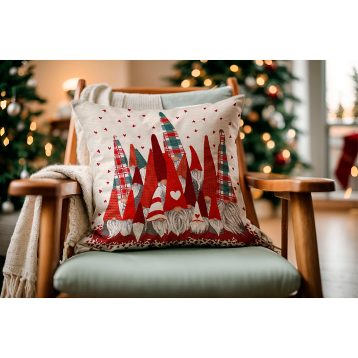 COPPIA CUSCINI NATALIZI JACQUARD SFODERABILI 50X50 CM GNOMI CHORUS