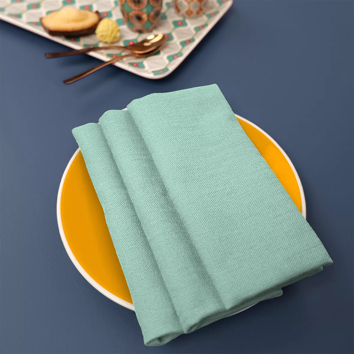 Serviette pur coton motif jacquard bleu Bastide azur