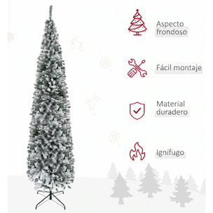 Árbol de Navidad Estrecho 270 cm Árbol de Navidad Artificial Nevado con 1014 Ramas y Soporte de Metal Árbol Navideño para Salón Verde y Blanco