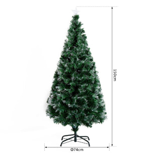 Sapin de Noël artificiel lumineux fibre optique LED multicolore + support pied Ø 74 x 150H cm 180 branches étoile sommet brillante vert