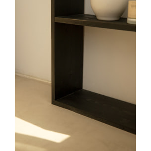 Estantería de madera maciza tono negro con 1 estante Alto: 74 Largo: 80 Ancho: 20
