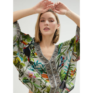 Top lungo aperto stampa jungle