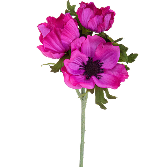 Fiore Di Anemone Composta Da 3 Fiori. Altezza 46 Cm - Pezzi 6 - 18X46X8cm - Colore: Rosa - Bianchi Dino - Fiori Artificiali