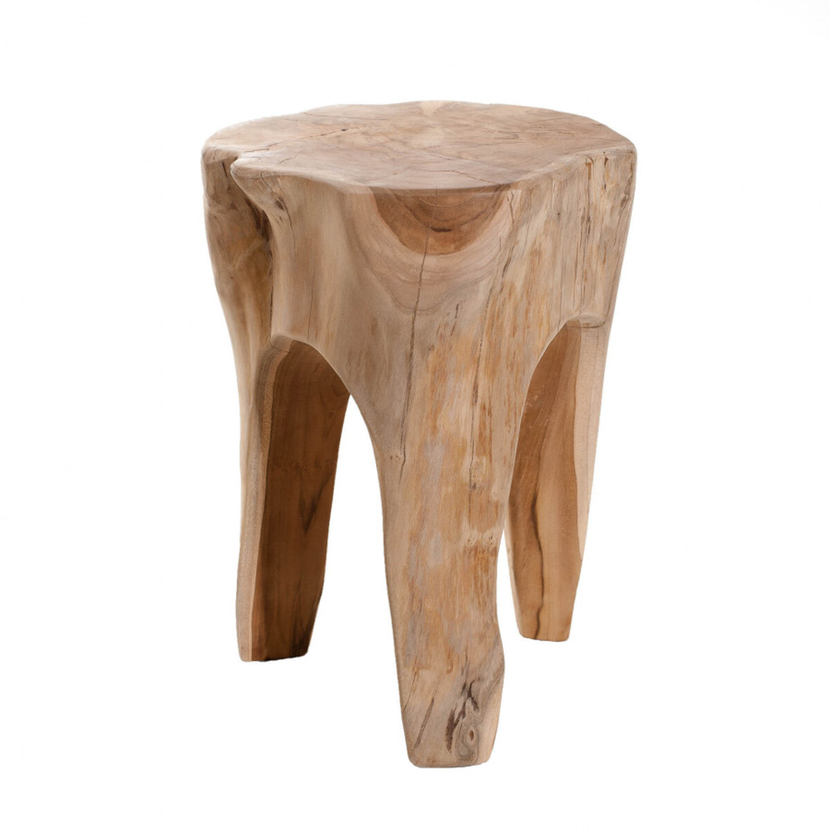 ERIS - Tabouret rond nature marron 30x30cm bois teck