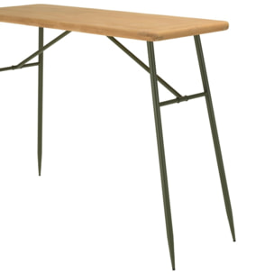 HELENA - Ensemble 1 bar + 2 tabourets en bois de pin et métal vert