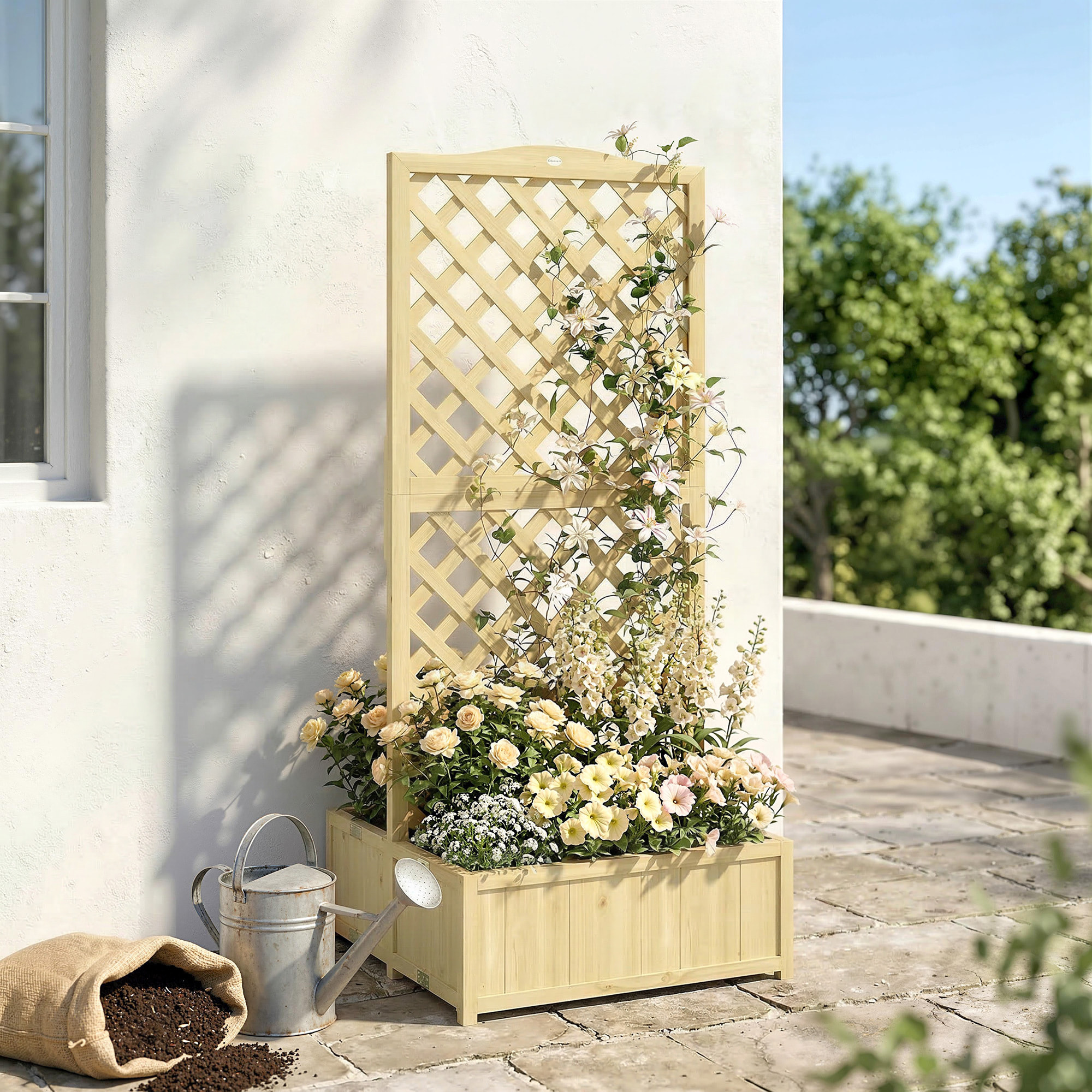Jardinière double bac treillis haut 1,7m bois sapin pré-huilé
