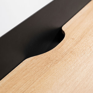 Hariyang - Scrivania in metallo con ripiano in legno 120x50 cm dotata di 2 prese shuko e 2 porte USB