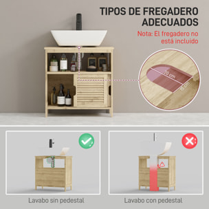 Mueble Bajo Lavabo de Bambú, Armario Debajo de Lavabo con Puertas Correderas de Lamas, Compartimento Abierto, Estilo Moderno, 60x30x60 cm, Natural