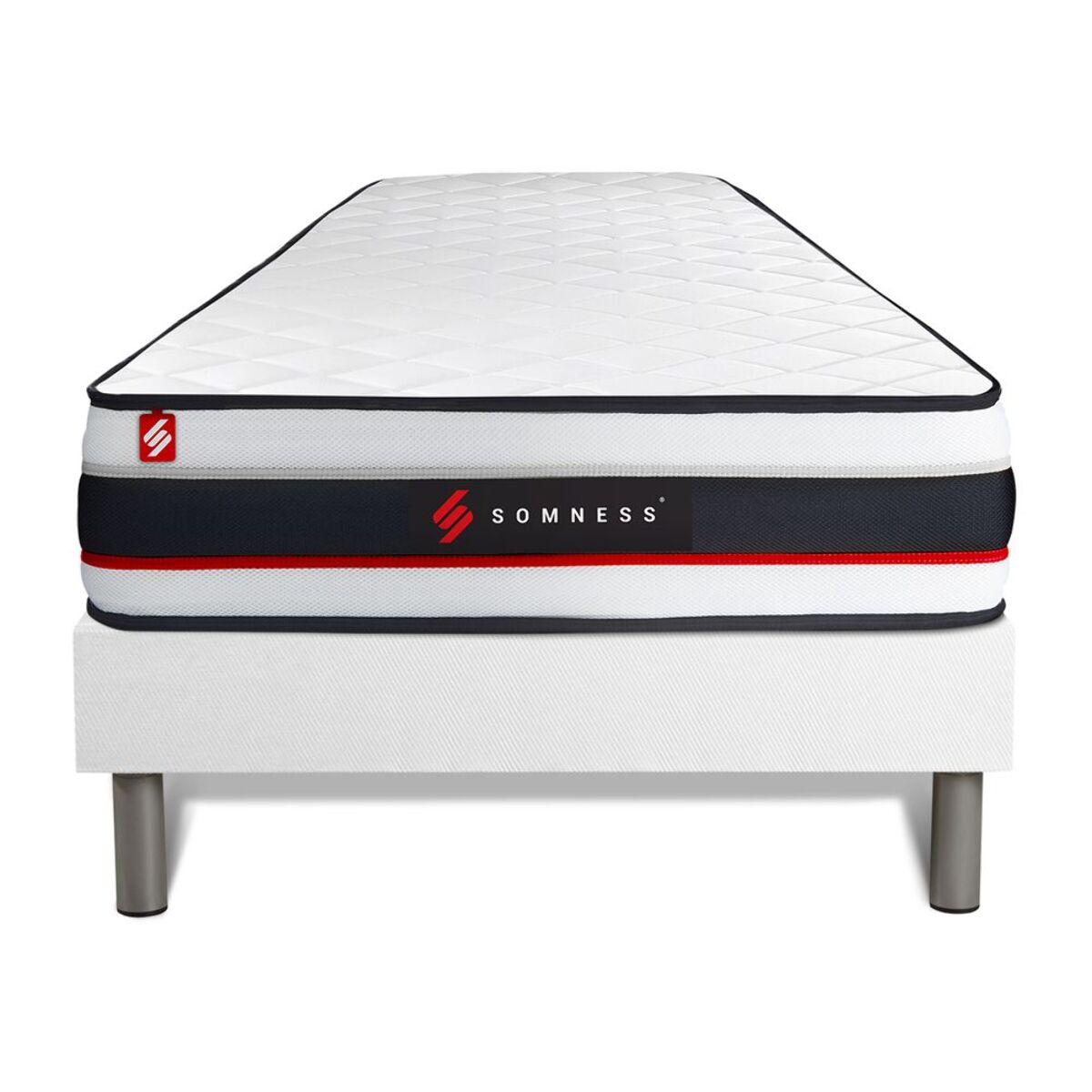 Ensemble - Matelas Mousse haute densitée avec micro-cellules d'air 19cm d'épaisseur - 1 zone de confort - Confort très ferme - Sommier tapissier en kit - 1 place