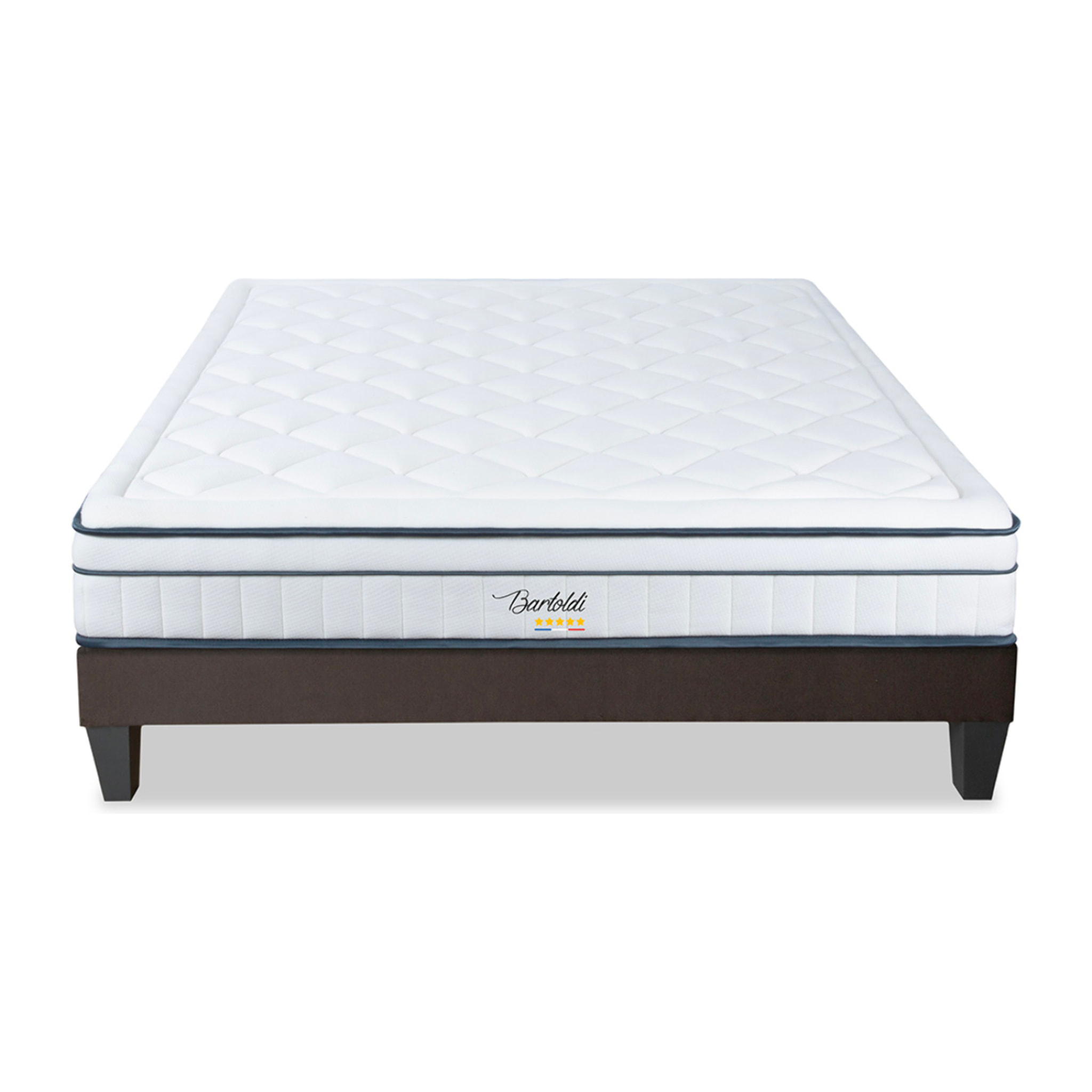 Ensemble Matelas Hybride Bartoldi & Sommier KIT15, 22 cm, Ressorts Ensachés & Mémoire de Forme, technologie Tri-Lattes, Soutien Ferme