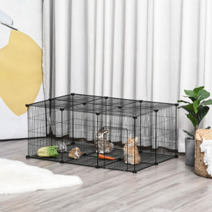 Parque para Mascotas DIY Jaula para Animales Pequeños de 22 Paneles de Malla Metálica con Puerta Conejos Cobaya 105x70x45 cm Negro