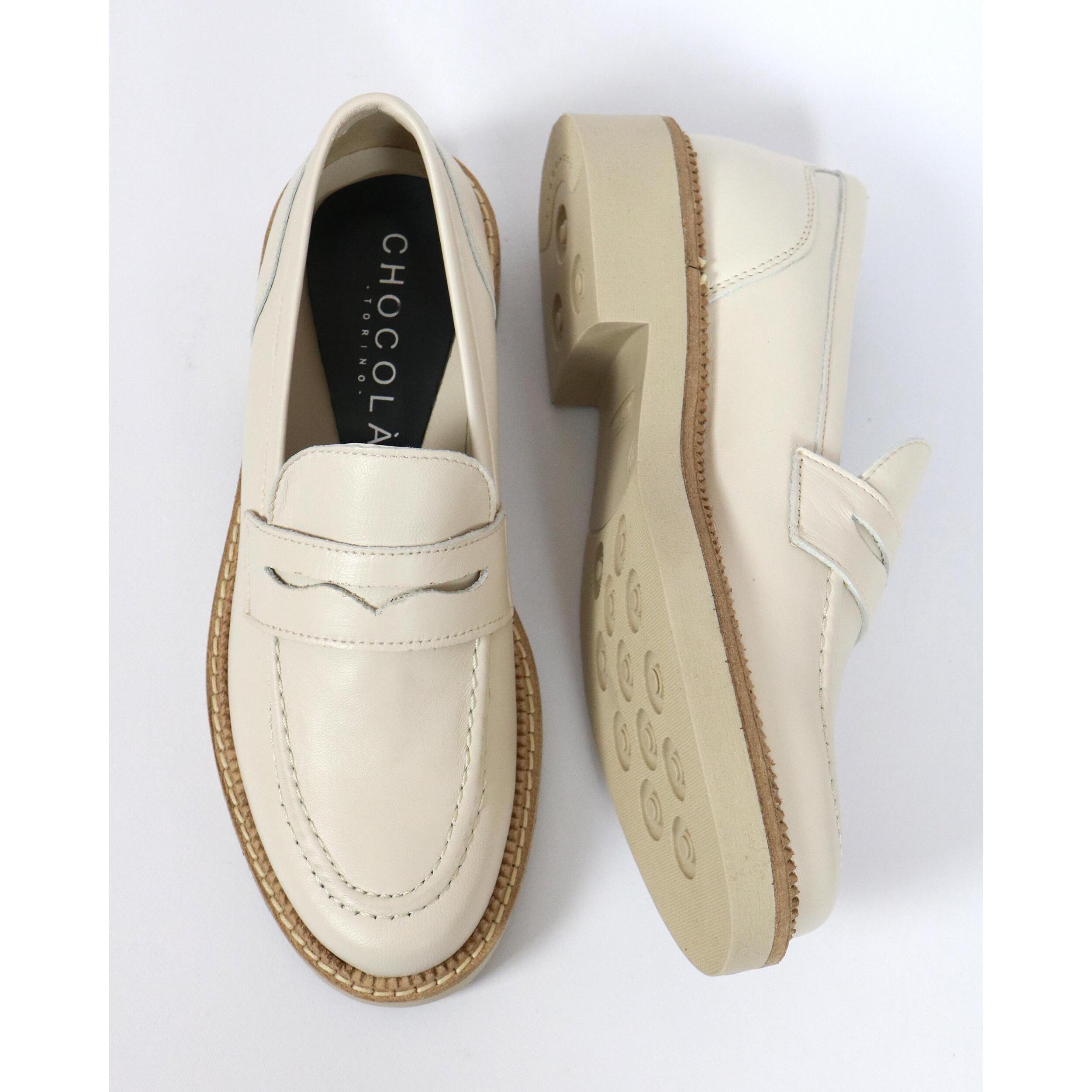 MOCASSINO VERA PELLE CHOCOLA' OFFWHITE