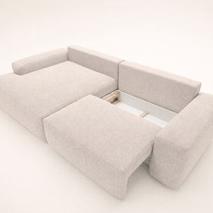 Tama - Canapé d'angle gauche 4 places convertible avec coffre en tissu - Beige