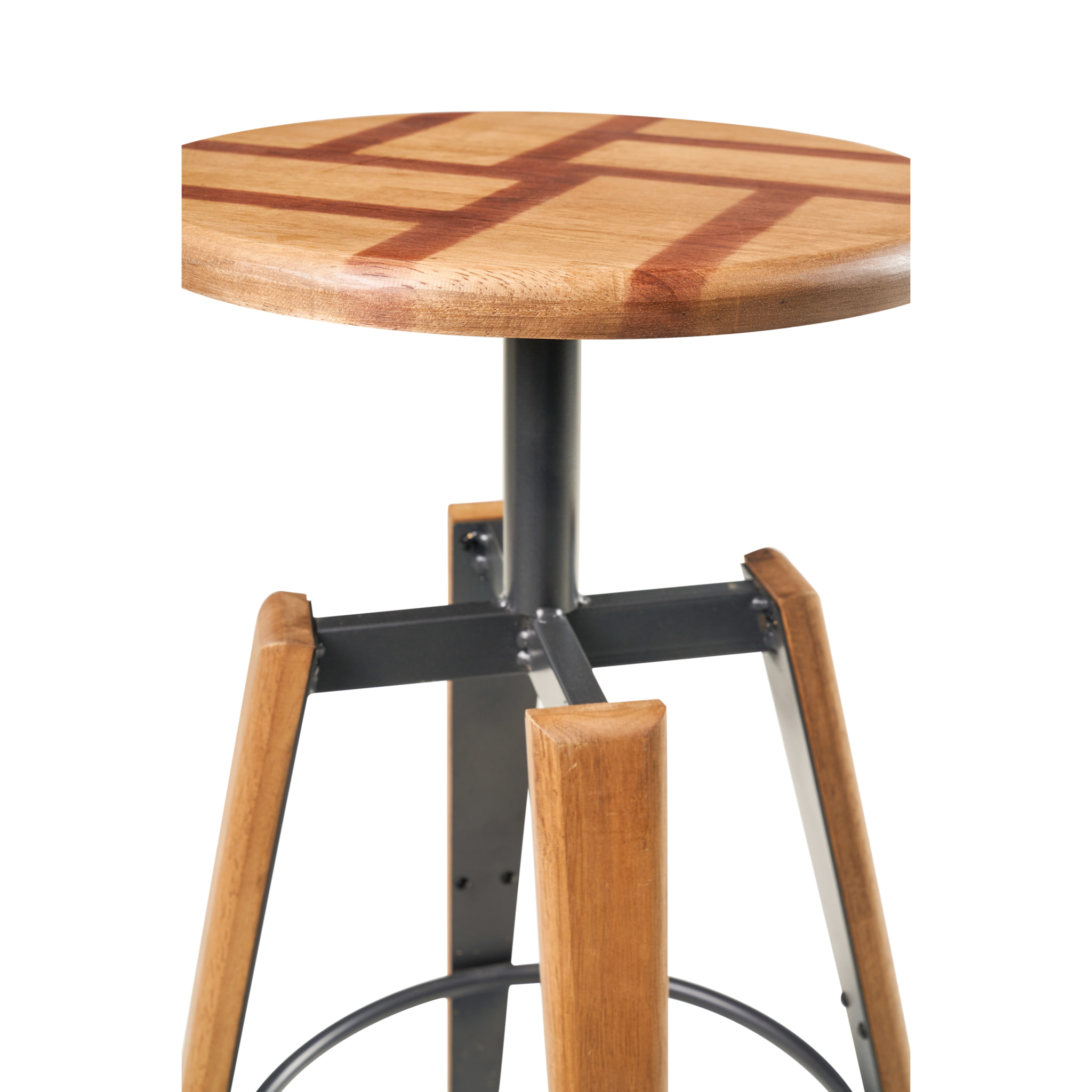 STOOL - SGABELLO CON SEDUTA LEGNO BICOL.GAMBE FERRO RIV IN LEGNO - misura: 36X36X68 cm