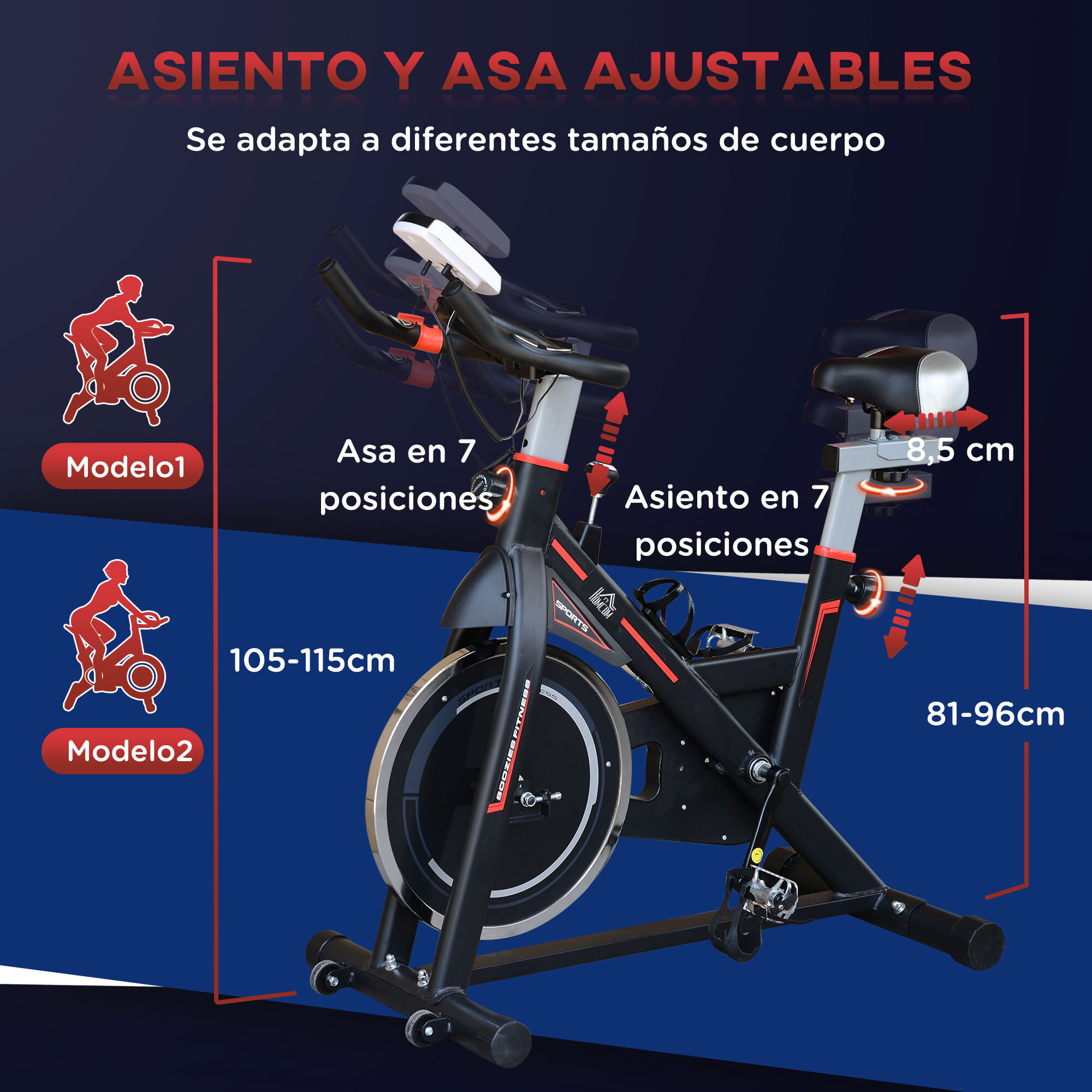 Bicicleta Estática Resistencia Ajustable con Volante Inercia 8 kg 103x48x115 cm