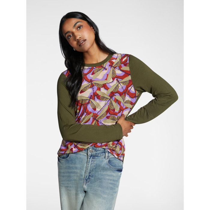 Elena Mirò - Blusa bimaterica stampata - Verde militare