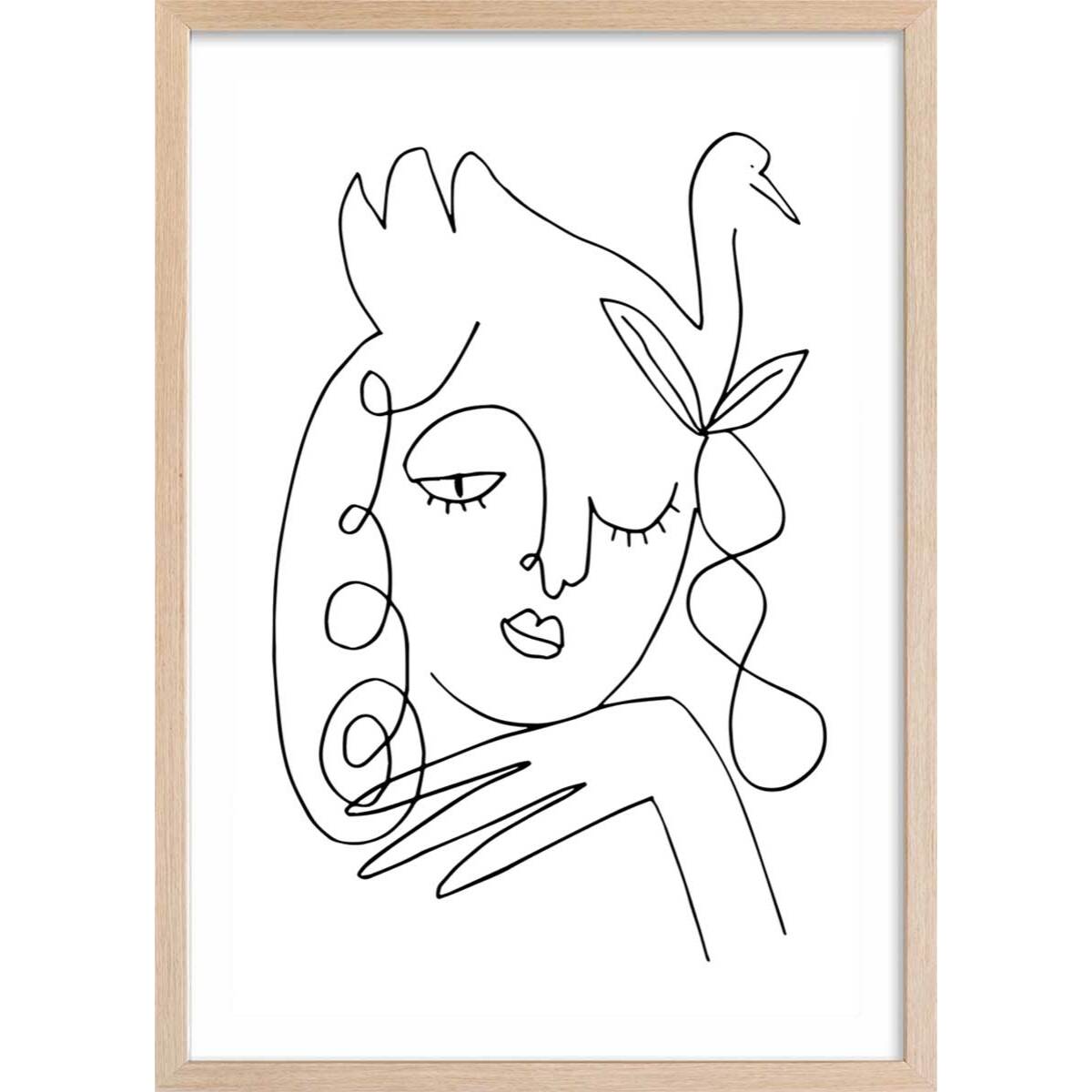 Affiche la femme au clin d'oeil Affiche + cadre en bois - Chêne